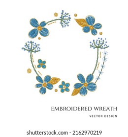 Ukrainian hand made embroidery floral wreath. Vector illustration