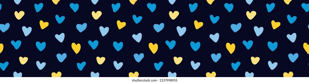 Ukrainian hearts seamless pattern. horizontal web banner with the colors of the flag of Ukraine. Save Ukraine. I love Ukraine. Volunteers of Ukraine. support for refugees. patriotic movement.for peace