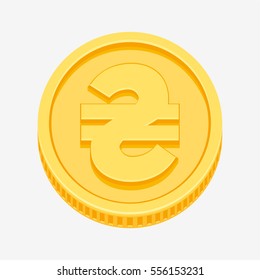 Ukrainian hryvnia symbol on gold coin, money sign vector illustration on white background