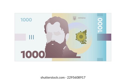 Ukrainian hryvnia vector illustration. Ukrainian 1000 banknote isolated on a white background. Currency, paper money of Ukraine. Volodymyr Vernadsky