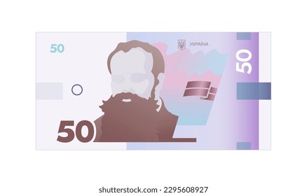 Ukrainian hryvnia vector illustration. Ukrainian 50 banknote isolated on a white background. Currency, paper money of Ukraine. Mykhailo Hrushevsky