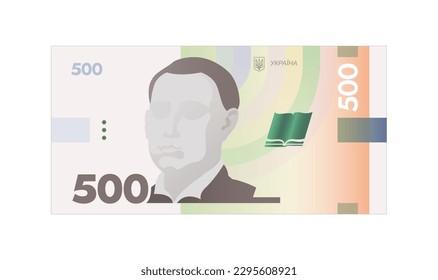 Ukrainian hryvnia vector illustration. Ukrainian 500 banknote isolated on a white background. Currency, paper money of Ukraine. Hryhorii Skovoroda