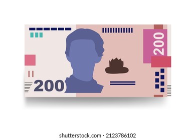 Ukrainian Hryvnia Vector Illustration. Ukraine money set bundle banknotes. Paper money 200 UAH. Flat style. Isolated on white background. Simple minimal design.