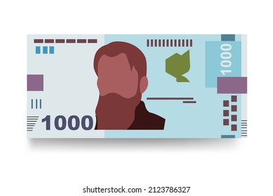 Ukrainian Hryvnia Vector Illustration. Ukraine money set bundle banknotes. Paper money 1000 UAH. Flat style. Isolated on white background. Simple minimal design.