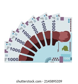 Ukrainian Hryvnia Vector Illustration. Ukraine money set bundle banknotes. Paper money 1000 UAH. Flat style. Isolated on white background. Simple minimal design.
