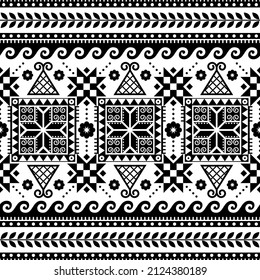 Ukrainian Hutsul Pisanky vector seamless pattern folk art geometric Easter eggs repetitive design in black and white. Traditional handmade decor from Ukraine, ethnic background with abstract shapes