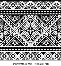 Ukrainian Hutsul Pysanky vector seamless pattern - traditional Easter eggs repetitive design styled as the folk art backgrounds from Ukraine in black and white. Repetitve decor with geometris shapes