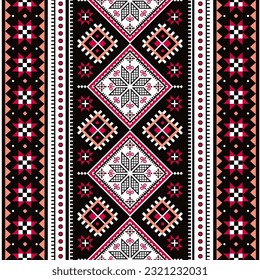 Ukrainian Hutsul Pysanky vector seamless pattern stars and geometric vertical shapes, folk art Easter eggs repetitive design. Traditional ornamental design from Hutsulshchyna in Ukraine, repetitive 