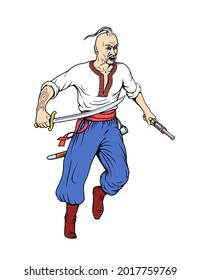 Ukrainian Kozak Warrior. Vector drawing.