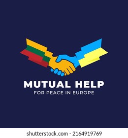 Ukrainian and Lithuanian friendship mutual help and partnership handshake Abstract Vector Sign Peace Symbol Icon Template. Hand Shake with European flags. Isolated