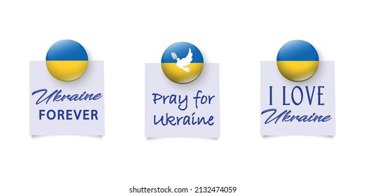 Ukrainian magnet badge icons set. National symbol of Ukraine. Ukraine national blue and yellow flag set. Ukrainian symbol. Vector illustration