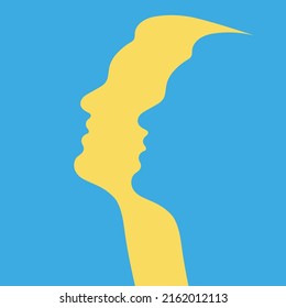 Ukrainian Man Face Outline. Abstract Yellow Blue Person Silhouette