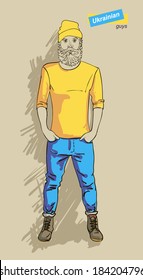 Ukrainian man in fashion clothes isolated on light background vector illustration eps 10