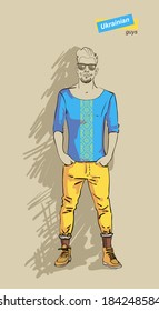 Ukrainian man in fashion clothes isolated on light background vector illustration eps 10