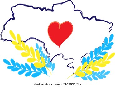 Ukrainian map with heart. Vector.