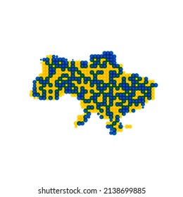 Mapa ucraniano hecho de círculos superpuestos azules y amarillos. Elemento de diseño. Ilustración vectorial de acciones aislada