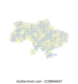 Ukrainian map made out of overlapping blue and yellow circles. Design element. Stock vector illustration isolated