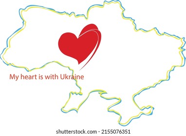 Ukrainian map yellow and blue - My heart is with Ukraine