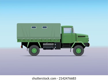 Ukrainian military truck with van KrAZ. Vector illustration