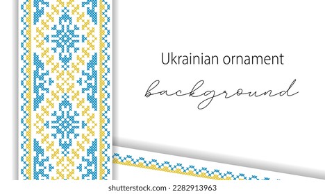 Ukrainian minimalistic vector background, banner, poster with paper layers and shadows .Traditional folk, ethnic ornament. Background in yellow and blue Ukrainian flag colors. 