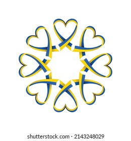 Ukrainian national colour ribbons in circle. Yellow and blue stripe abstract ribbor silhouette for support people in war with Russia
