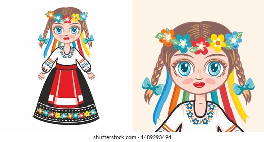 Ukrainian national costume. Girl in ethnic clothes of Ukraine