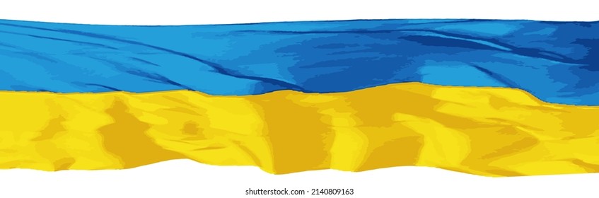 Ukrainian national flag disperses in the wind. Flag of Ukraine on white background. Ukrainian banner or background. Vector illustration