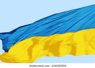 Ukrainian national flag disperses in the wind. Flag of Ukraine on the blue sky. Ukrainian banner or background. Vector illustration