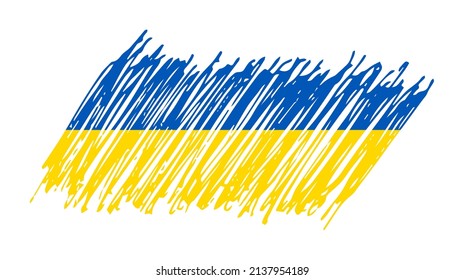 Ukrainian national flag in grunge style. Drawn by pen flag of Ukraine. Vector illustration