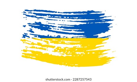 Ukrainian national flag in grunge style. Painted with a brush stroke flag of Ukraine. Vector illustration