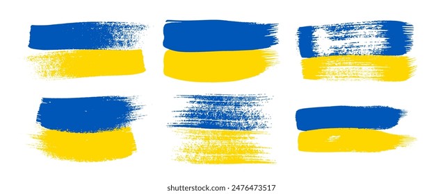 Ukrainian national flag in grunge style. Set of painted with a brush stroke flags of Ukraine. Vector illustration