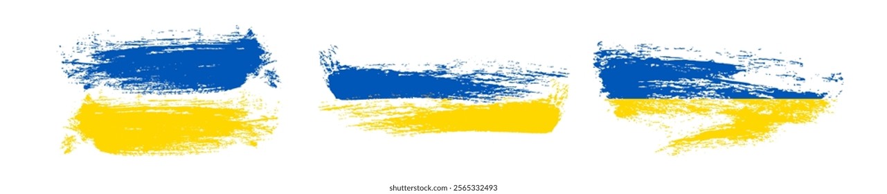 Ukrainian national flag in grunge style. Set of painted with a brush stroke flags of Ukraine. Vector illustration