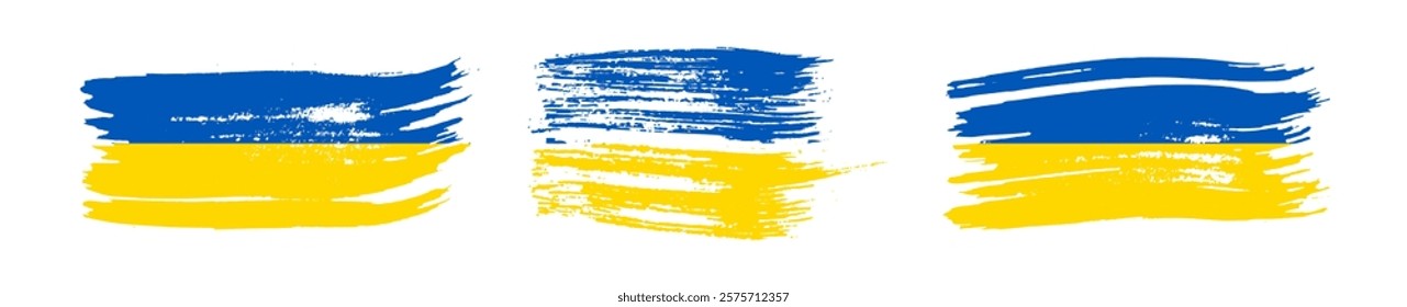 Ukrainian national flag in grunge style. Set of painted with a brush stroke flags of Ukraine. Vector illustration