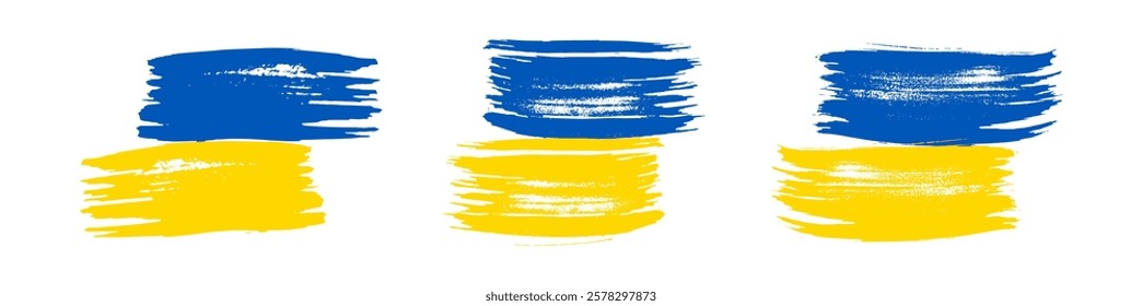 Ukrainian national flag in grunge style. Set of painted with a brush stroke flags of Ukraine. Vector illustration