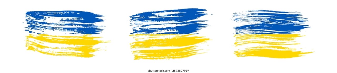 Ukrainian national flag in grunge style. Set of painted with a brush stroke flags of Ukraine. Vector illustration