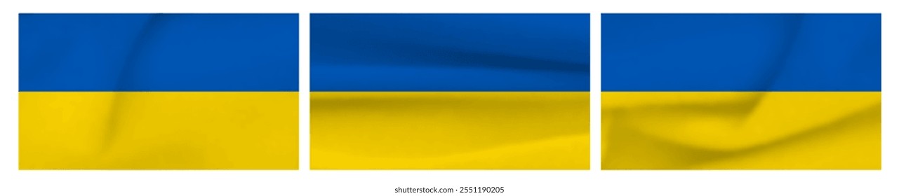 Ukrainian national flag. Set of waving flags of Ukraine. Vector illustration