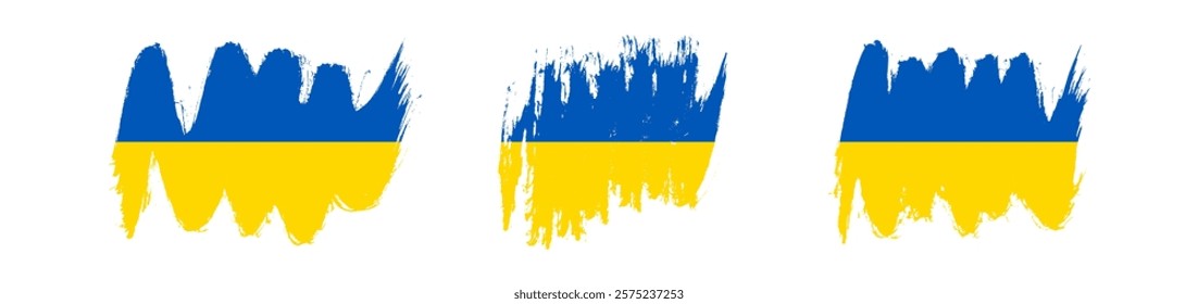 Ukrainian national flag. Set of waving flags of Ukraine. Vector illustration