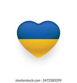 Ukrainian national flag in the shape a heart as a glossy button. User interface design. Vector illustration.