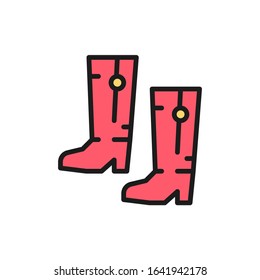 Ukrainian national footwear, traditional ethnic boots flat color line icon.