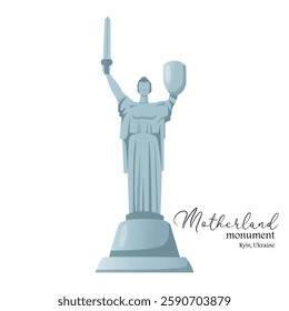Ukrainian national landmark Motherland Monument vector cartoon icon isolated on white background. Ukrainian culture, Kyiv sculpture