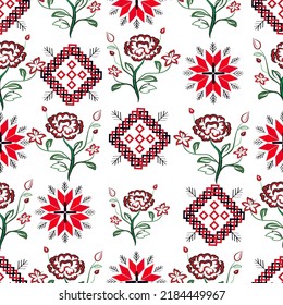 Ukrainian national ornament in handmade style. Vector seamless pattern. Festive embroidery. svg
