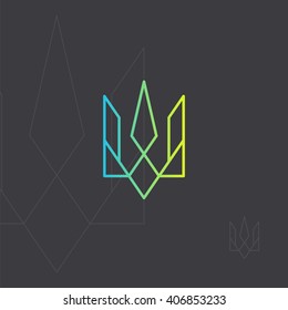 Ukrainian national symbol. Trident logo monogram intersection line Emblem of Ukraine.
Geometric icon in minimalist style. Outline. Drawing. Geometry.