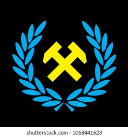 Ukrainian national working class vector logo. yellow and blue isolated icon on black background