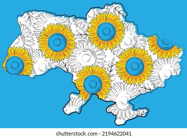 Ukrainian nationality flower map spikelet wheat sunflowers