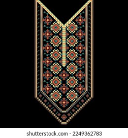 Ukrainian neckline embroidery.Textile design for callar shirts, shirts, blouses,T-shirts, fashion woman,wallpaper,clothing,texture anf fabric. Neckline pattern traditionnal on black background.