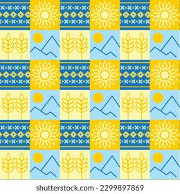 Ukrainian ornament pattern mountains sun sunflower