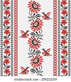 Ukrainian ornament with red and black elements on the white background