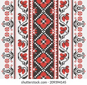 Ukrainian ornament with red and black elements on the white background