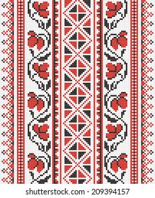 Ukrainian ornament with red and black elements on the white background