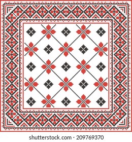 Ukrainian ornament with red and black elements on the white background